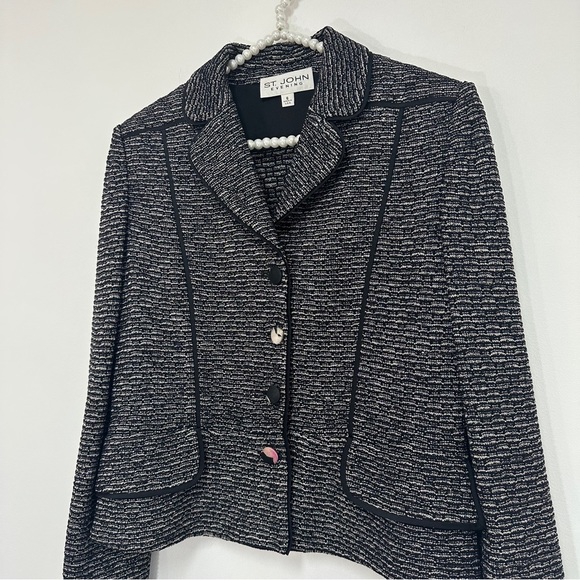 St. John Evening Metallic Knit Button Front Jacket in Black - Picture 5 of 10